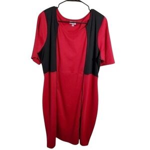 Avenue Red Black‎ Colorblock Bodycon Sheath Shift Career Dress Plus Size 18/20